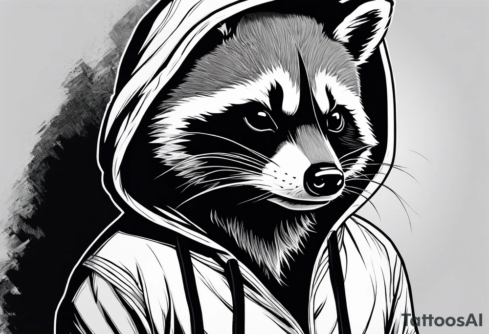 raccoon wearing a Superman hoodie tattoo idea