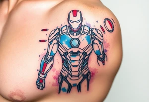 Ironman suit blueprint for separated suit parts with watercolor and geometric technique tattoo idea