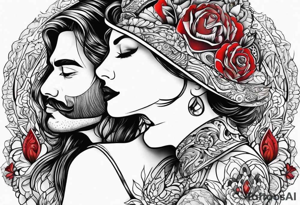 Couple's tattoos red head and brown mexican tattoo idea