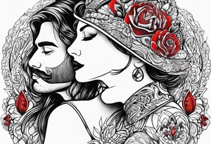 Couple's tattoos red head and brown mexican tattoo idea