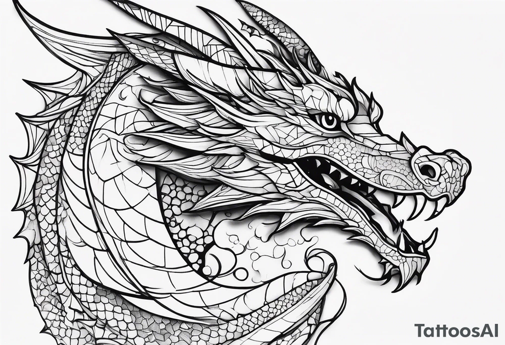 Geometric aquatic dragon cute tattoo idea