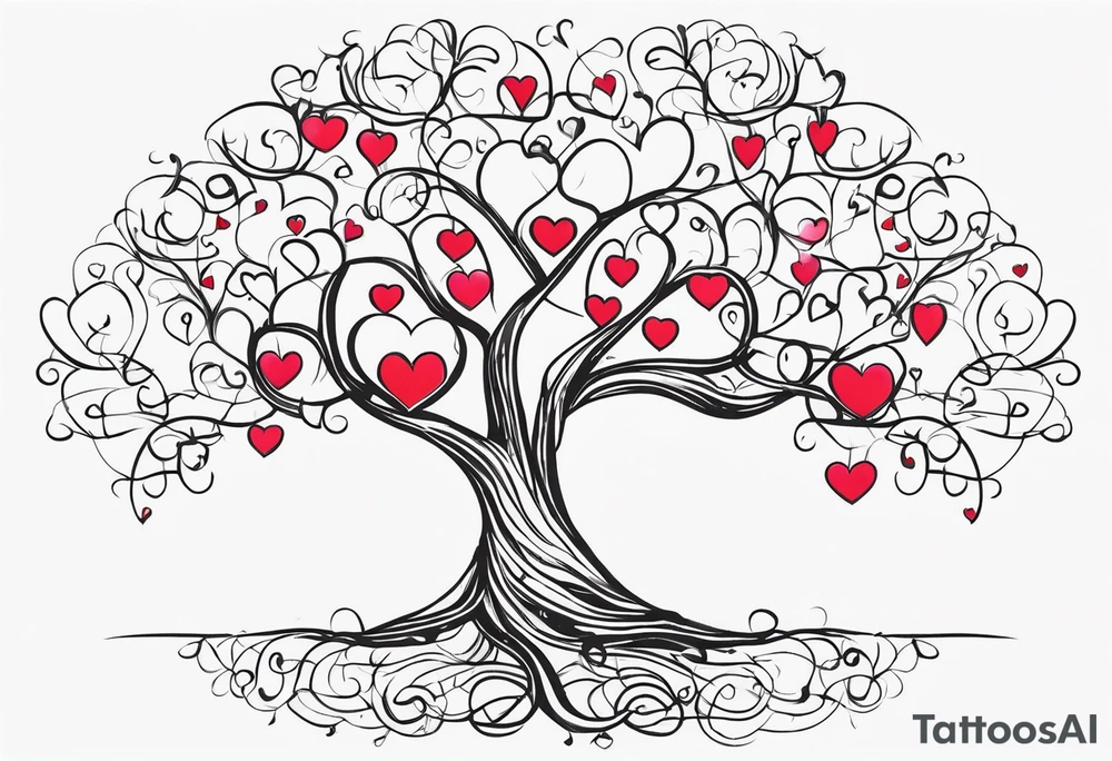 Family tree with  hearts for each person tattoo idea
