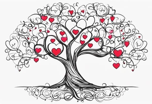 Family tree with  hearts for each person tattoo idea