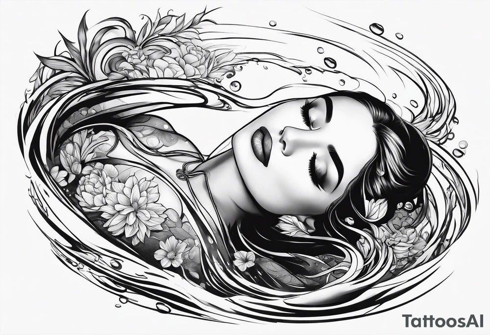 top down angle of woman floating in water tattoo idea