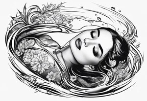 top down angle of woman floating in water tattoo idea