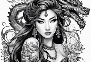 two dragons lady design tattoo idea
