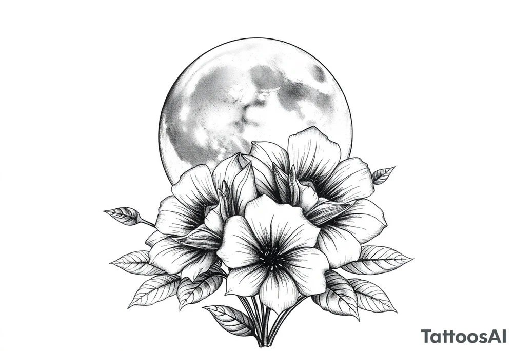 Flowers in front of the moon tattoo idea
