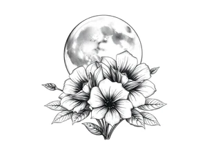 Flowers in front of the moon tattoo idea