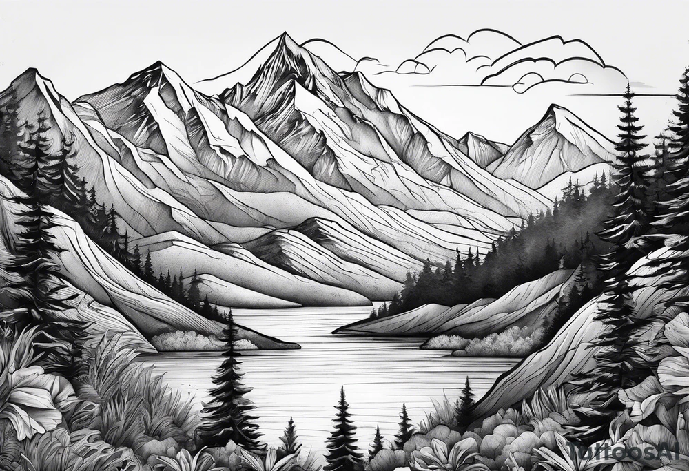 Mountains and ocean tattoo idea