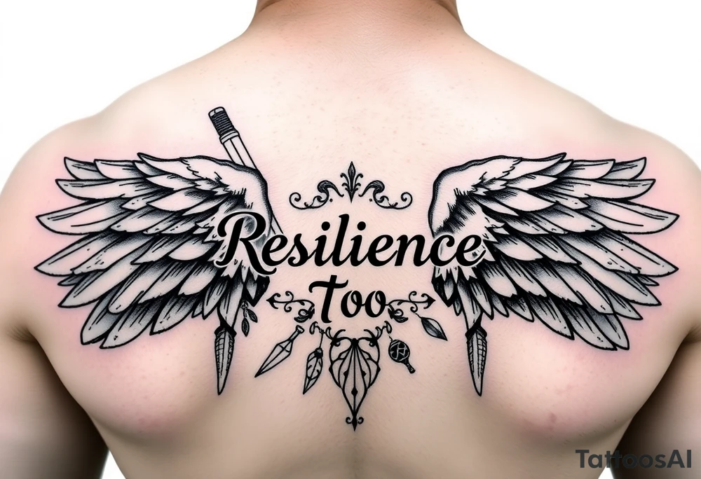 angel wings with related things. Write resilience too tattoo idea