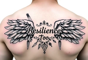 angel wings with related things. Write resilience too tattoo idea