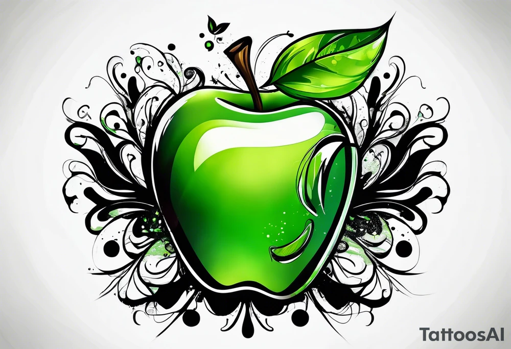 Dripping ink green apple tattoo idea