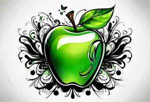 Dripping ink green apple tattoo idea