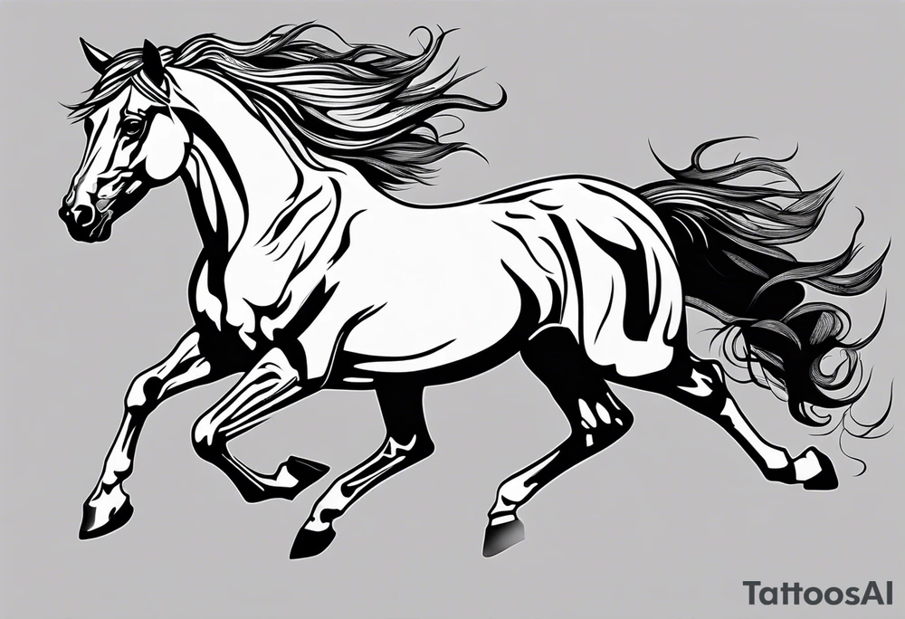 Mustang horse running along blood stomping tattoo idea