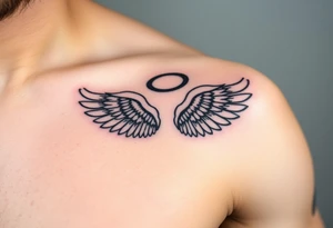 Angel wings with halo tattoo idea