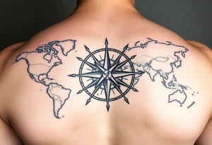 antique compass rose overlaid on weathered world map with sailing ships tattoo idea