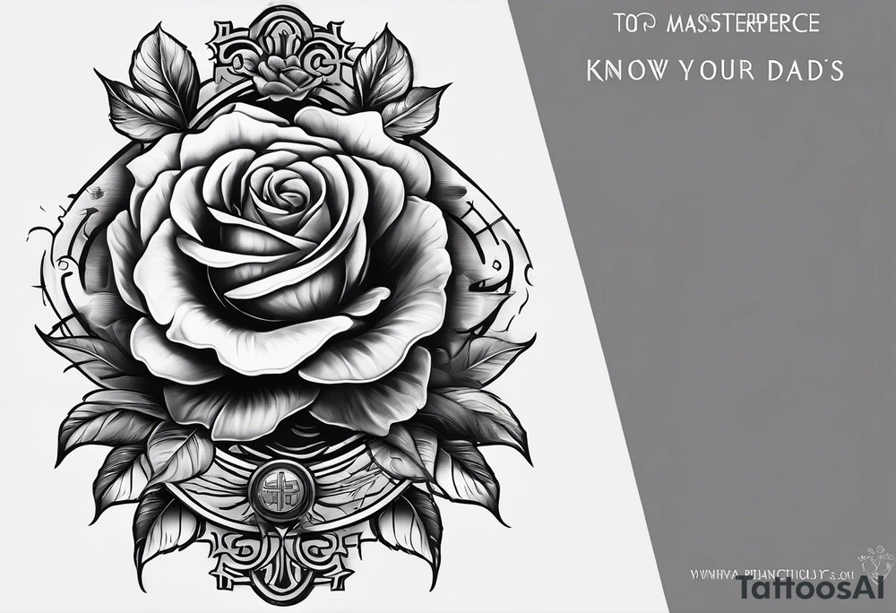 Cross that says know your worth as well as my dads birthday the 30th of August 1966 and a rose tattoo idea