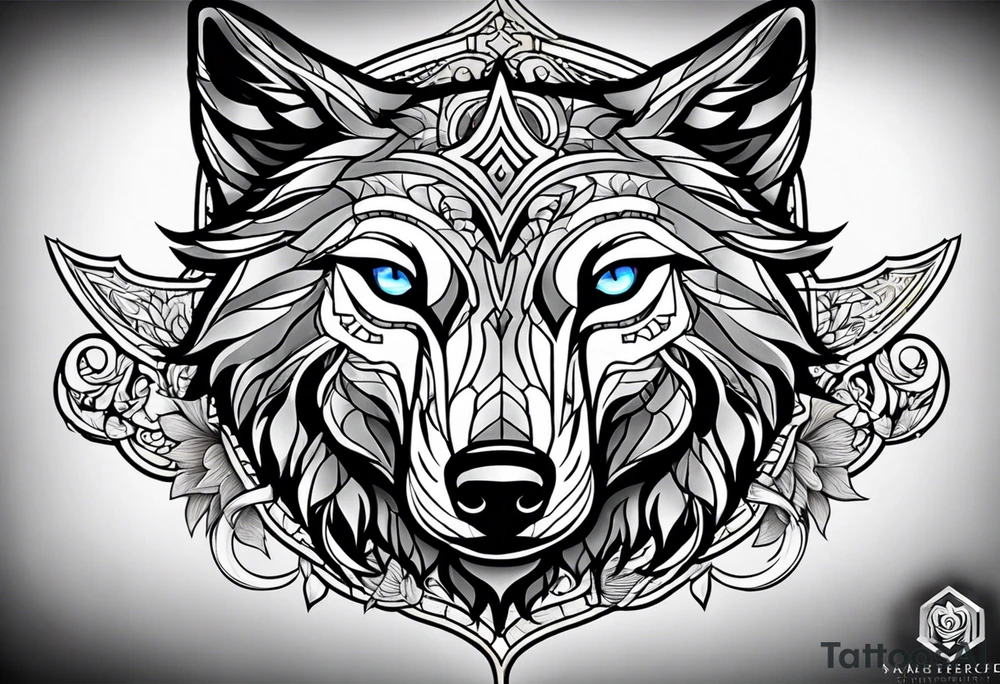 Neotraditional wolf tattoo idea
