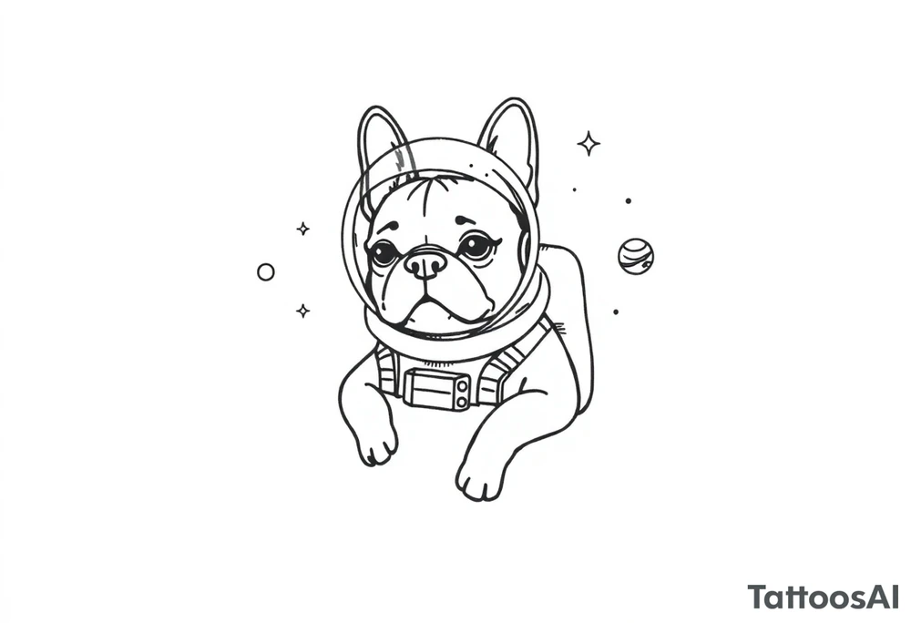 a space themed tattoo of my french bulldog mars. include elements in space like planets and stars. mars should be depicted as a astronaut tattoo idea