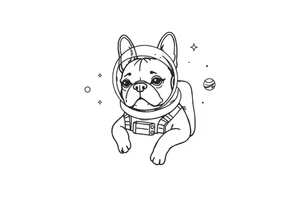 a space themed tattoo of my french bulldog mars. include elements in space like planets and stars. mars should be depicted as a astronaut tattoo idea