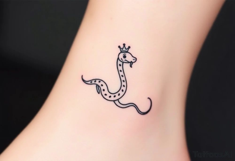 I want a small simple silhouette lines black and white wrist princess like girl snake tattoo that has number 12821 on its body along and also I want it to represent feminine energy crown queen Cycle tattoo idea