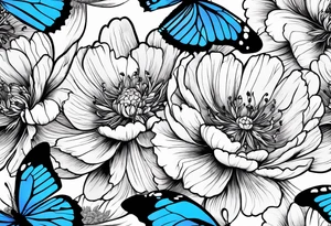 Peony with blue monarch butterflies tattoo idea