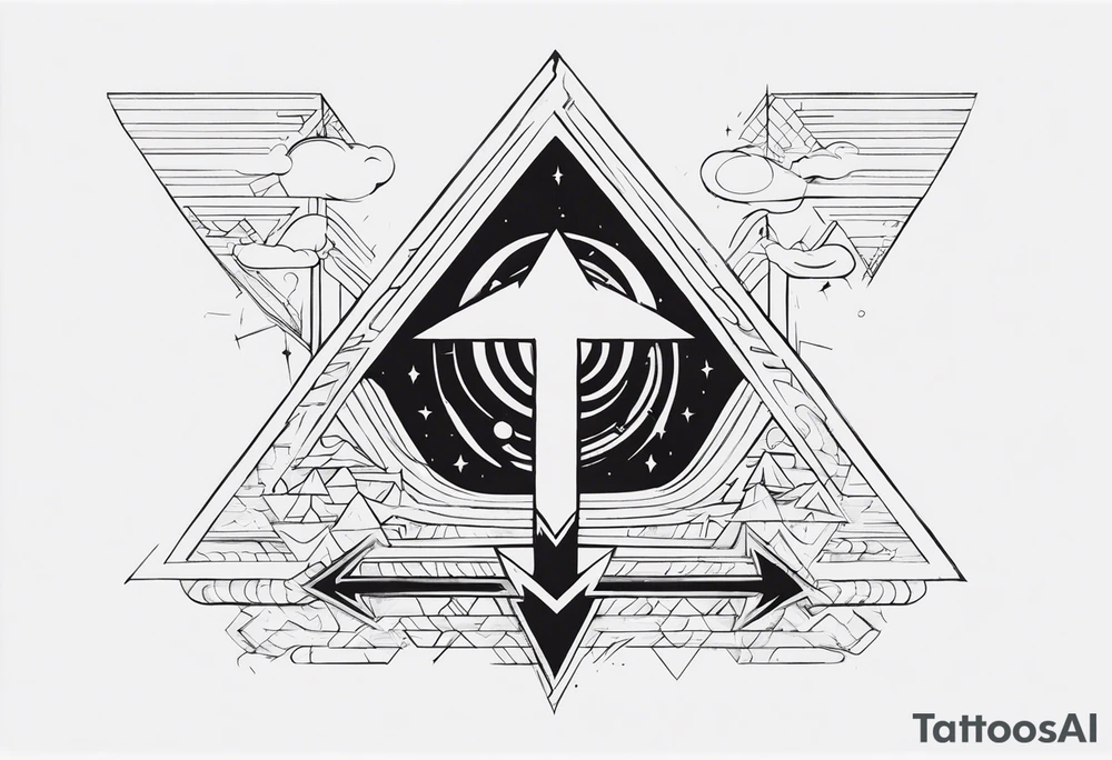 Representation of God underneath an up arrow to the left of an image of a man above a down arrow. tattoo idea