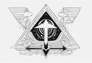 Representation of God underneath an up arrow to the left of an image of a man above a down arrow. tattoo idea