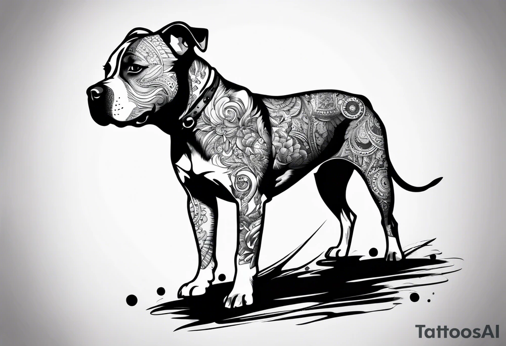 pattern rock and roll punk rock pitbull tattoo idea