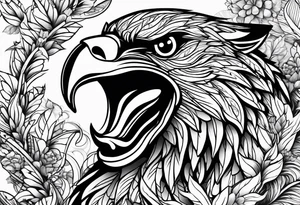 Eagle, Tasmanian devil, black swirl filler, snake, leaves leg sleeve tattoo idea