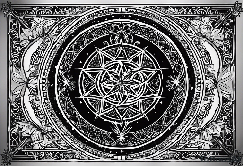 I would like two symmetrical tattoos on each side of my chest (left and right). The primary design element should be a six-pointed star, with the Armenian Wheel of Eternity placed in the center of each star.

	•	The six-pointed stars should be geometric, bold, and well-defined. They should have a clean and sharp look.
	•	The Wheel of Eternity should be intricate and detailed, representing the traditional Armenian symbolism of eternal cycles and continuity. It should blend harmoniously within the center of the star.
	•	The overall design should convey balance, spirituality, and strength.
	•	The size should be proportional to the chest area, not too large but prominent enough to be noticeable on both sides.
	•	I’d prefer a minimalist approach, but the design should still be detailed enough to reflect the cultural and spiritual significance. tattoo idea