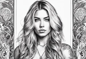 Young pretty blond woman in gym with long hair, tall tattoo idea