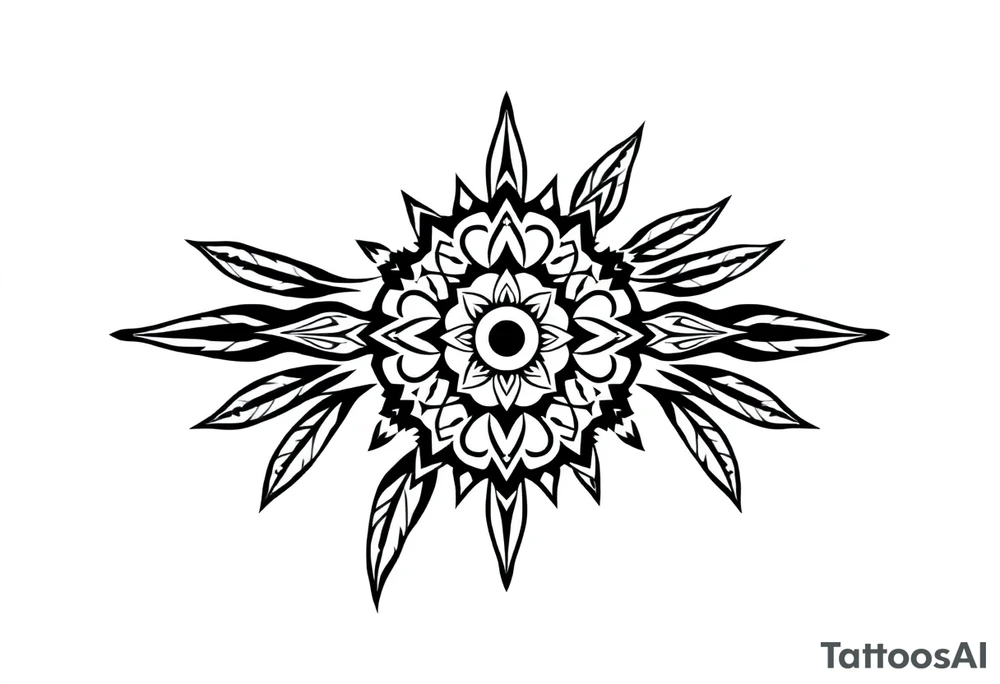 spiritual bold line feather indian mandala shaman tattoo idea
