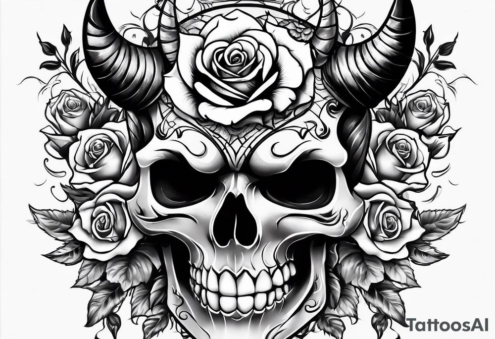 devil with roses and skull tattoo idea