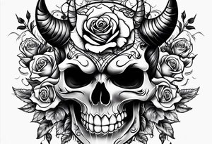 devil with roses and skull tattoo idea