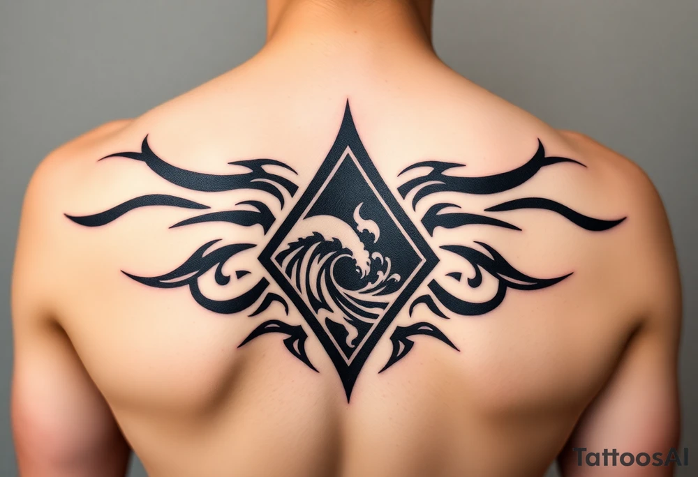 A sharp edged powerful wave with  inside of a elongated diamond tattoo idea