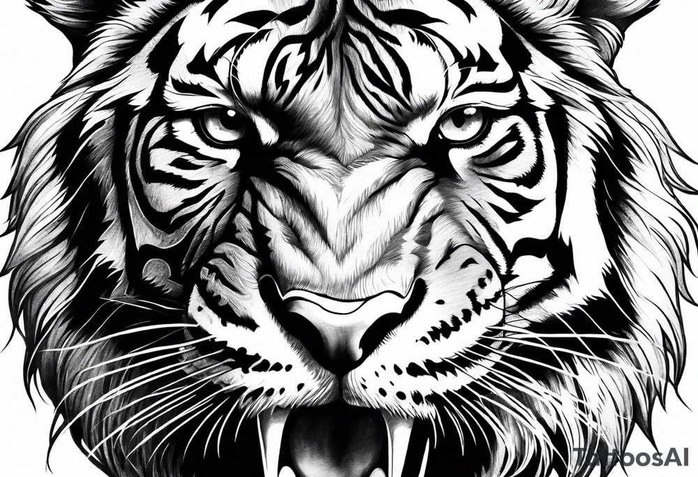 Detailed Realism, Fierce tiger roaring tattoo idea