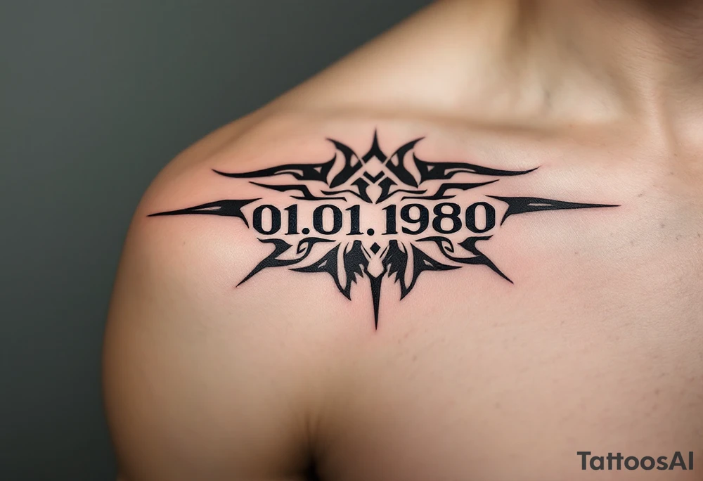 Masculine date 01.01.1980 in monospaced type with steel gray ink and thick lines. tattoo idea