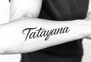 Tattoo for a man that says the name “Tatayana” tattoo idea