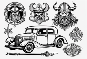 i want a tattoo of a viking and a old classic vintage car  and I want the words “Viking Customs” incorporated into the design tattoo idea