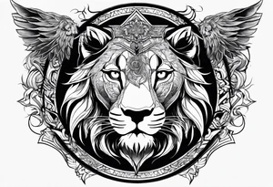 Ouroboros with in center a lion with burned wings tattoo idea