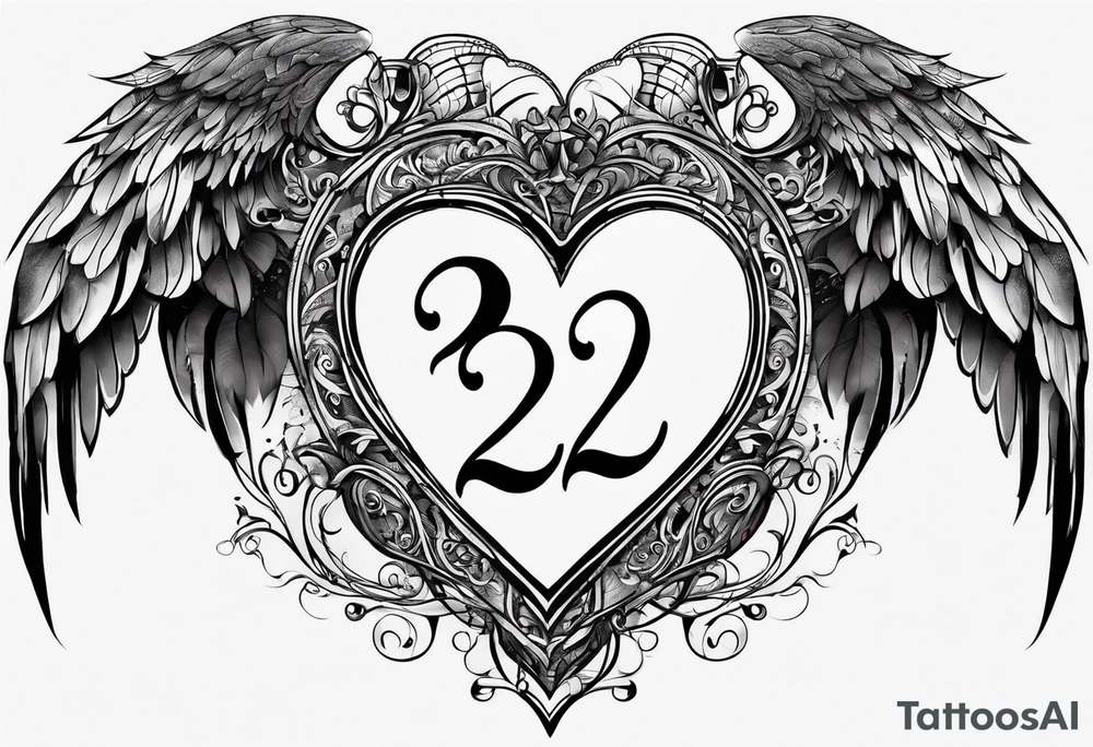 A heart in the form of the number 22 with wings tattoo idea