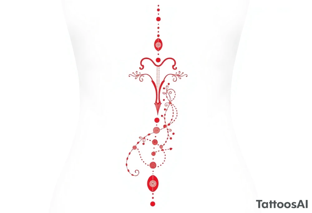 Tattoo that combines the star sign Taurus and Libra ,in red , down the spine tattoo idea