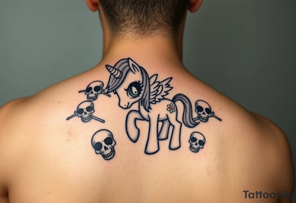 Demonic my little pony with skulls tattoo idea