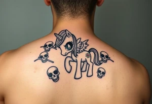 Demonic my little pony with skulls tattoo idea