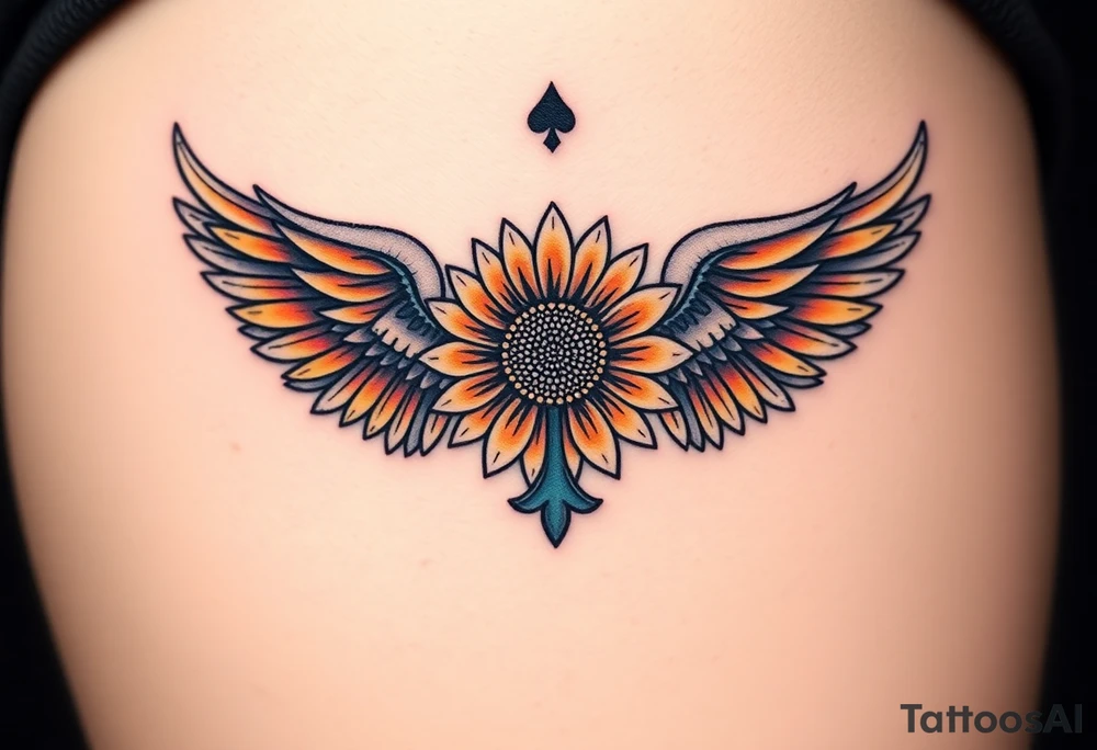 2 of clubs, sunflower, wings, or halo tattoo idea