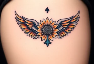 2 of clubs, sunflower, wings, or halo tattoo idea