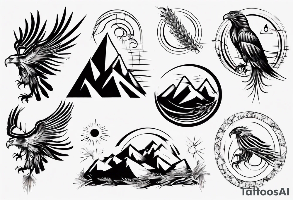 mountains wheat eagle tattoo idea