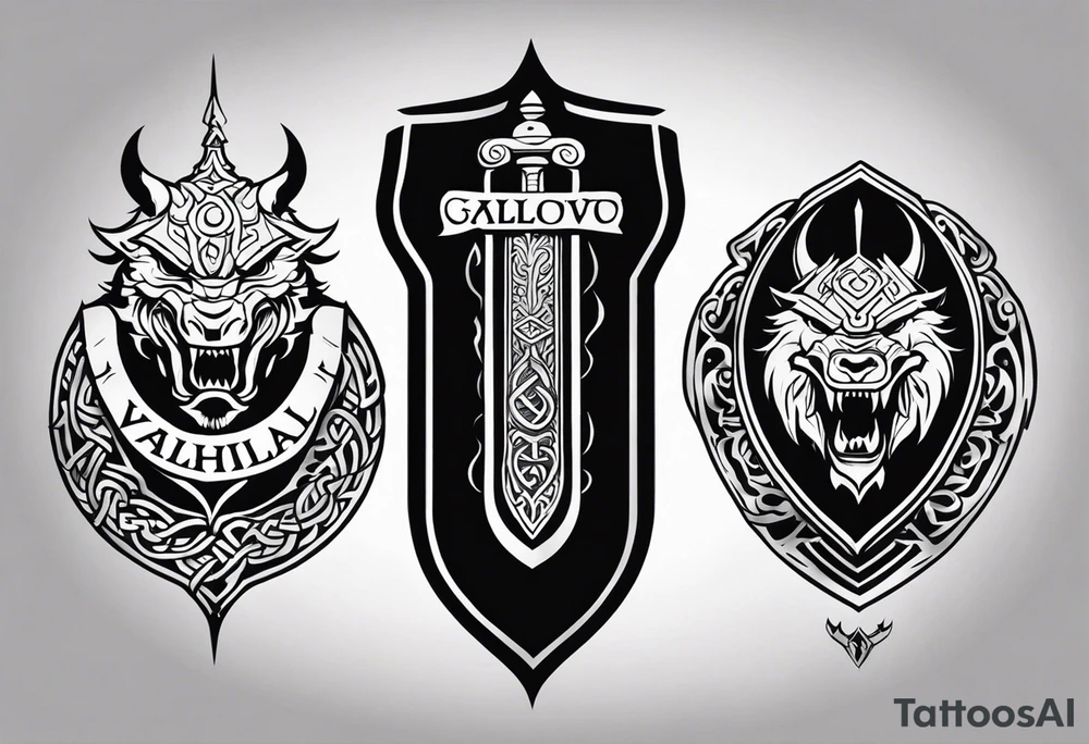 Viking sword Valhalla shield dragon tattoo idea