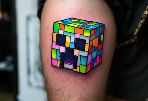 Small Minecraft creeper head block smaller more vibrant colors tattoo idea